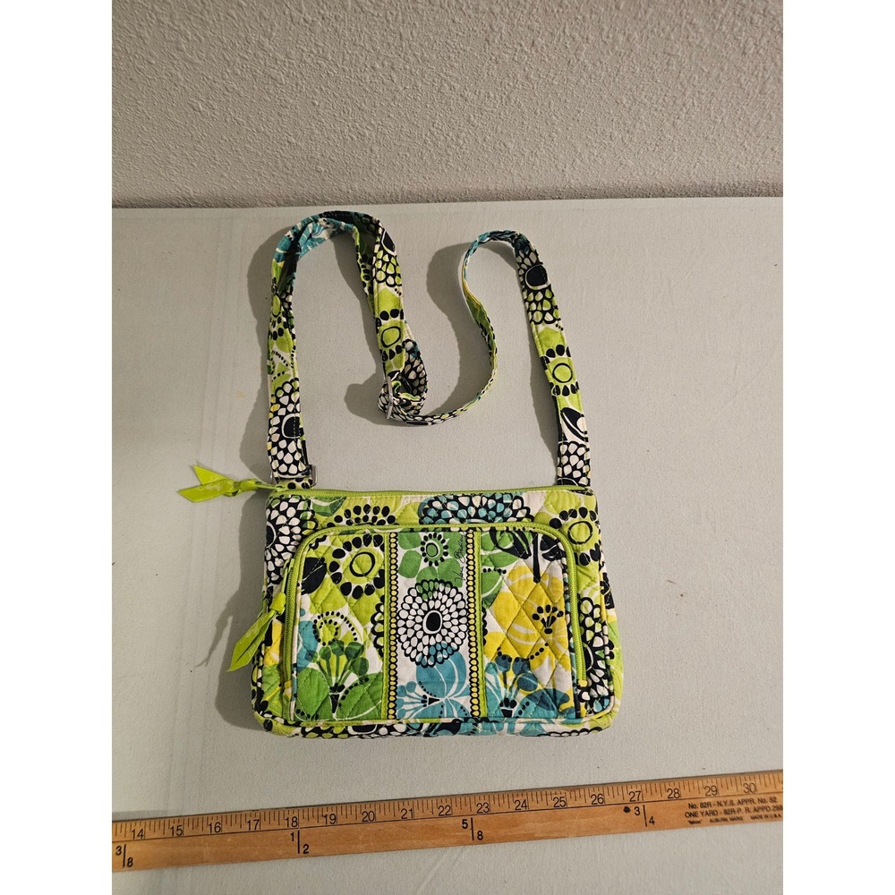 Vera Bradley Crossbody Bag Green Floral Quilted Cotton Wallet Purse
